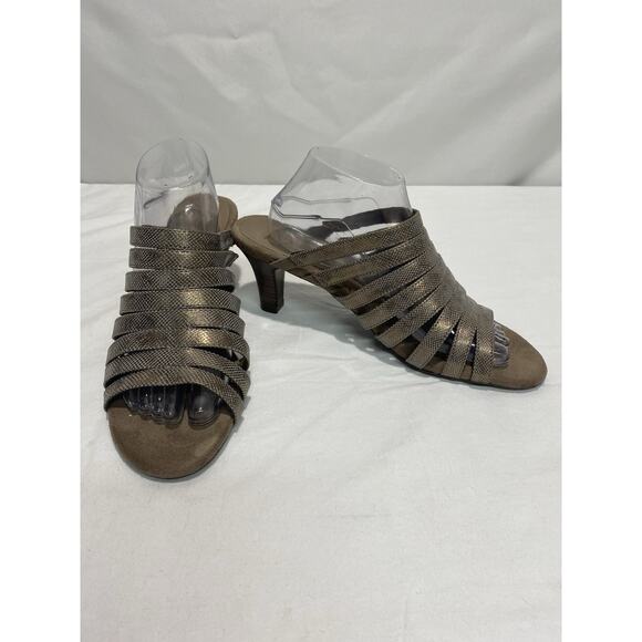 AEROSOLES A2 HEELREST Slip On MID HEELS WOMEN'S OPEN TOE Sandals SHOES SIZE 11 - Picture 1 of 7
